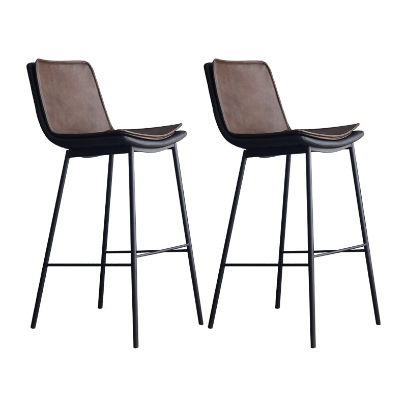 Industrial Leather Iron Counter Stools Low Back Bar Stools with Rectangle Seat