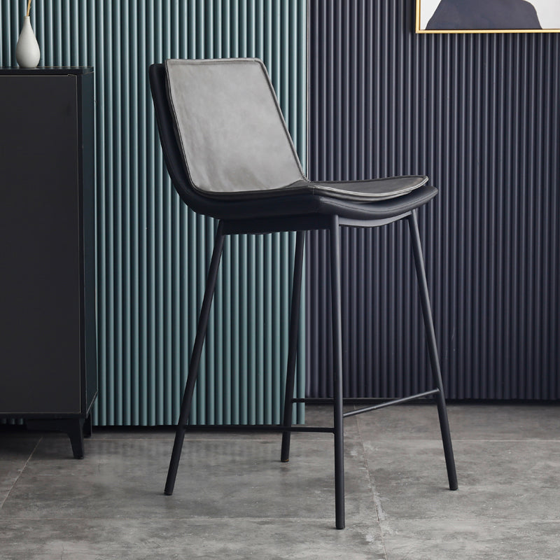 Industrial Leather Iron Counter Stools Low Back Bar Stools with Rectangle Seat