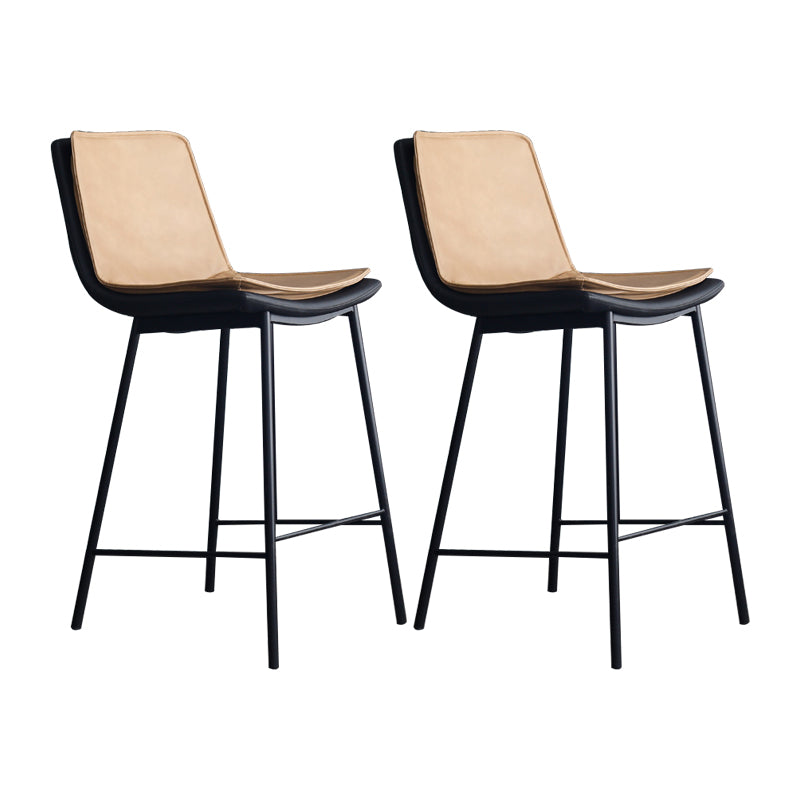 Industrial Leather Iron Counter Stools Low Back Bar Stools with Rectangle Seat