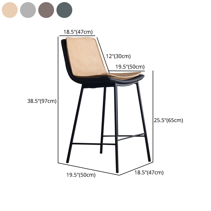 Industrial Leather Iron Counter Stools Low Back Bar Stools with Rectangle Seat