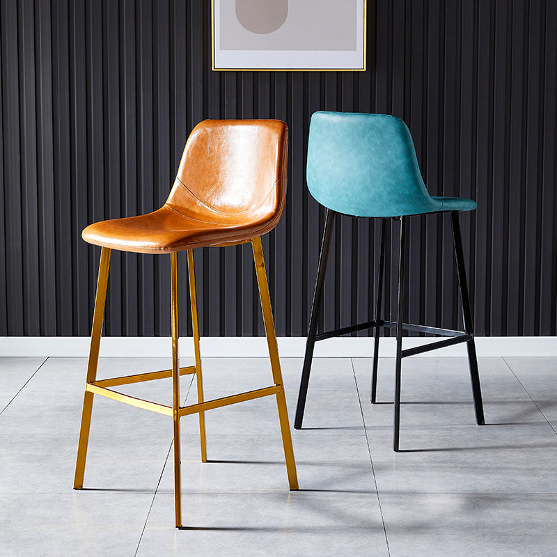 Industrial Leather Metal Counter Stools Low Back Bar Stools with Bucket Seat