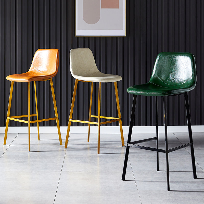 Industrial Leather Metal Counter Stools Low Back Bar Stools with Bucket Seat