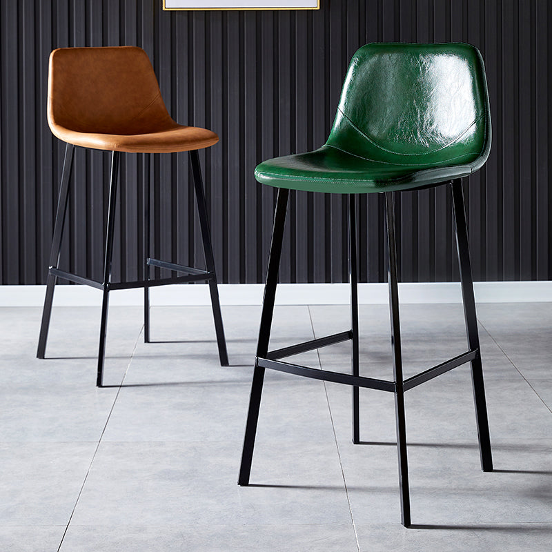 Industrial Leather Metal Counter Stools Low Back Bar Stools with Bucket Seat