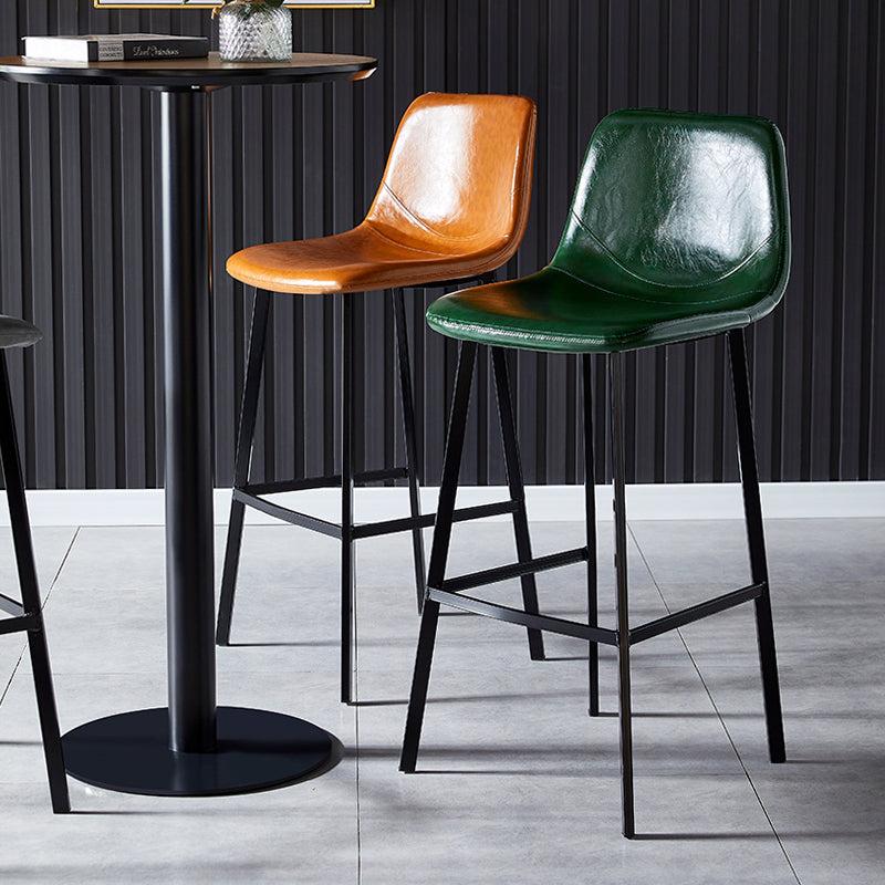 Industrial Leather Metal Counter Stools Low Back Bar Stools with Bucket Seat