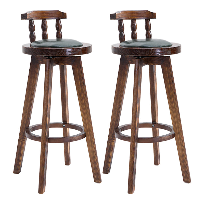 Upholstered Distressed Wood Counter Stools Low Back Bar Stools with Round Seat