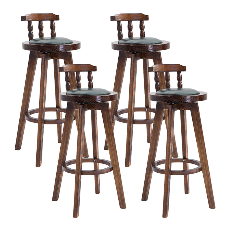 Upholstered Distressed Wood Counter Stools Low Back Bar Stools with Round Seat