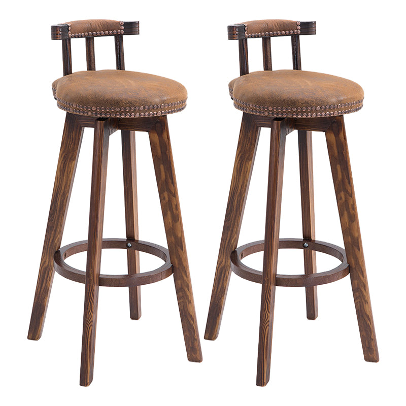 Upholstered Distressed Wood Counter Stools Low Back Bar Stools with Round Seat
