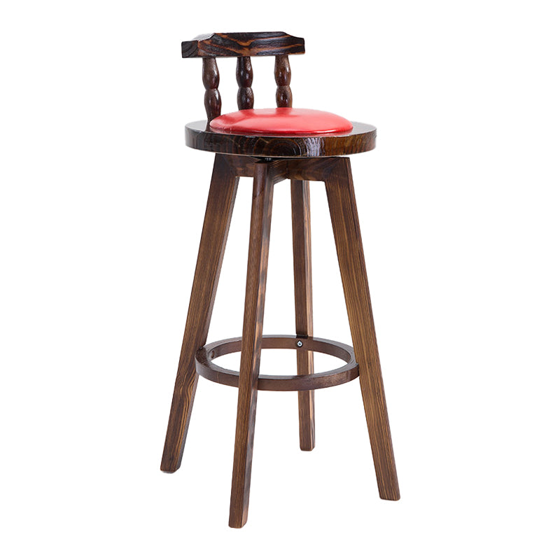 Upholstered Distressed Wood Counter Stools Low Back Bar Stools with Round Seat