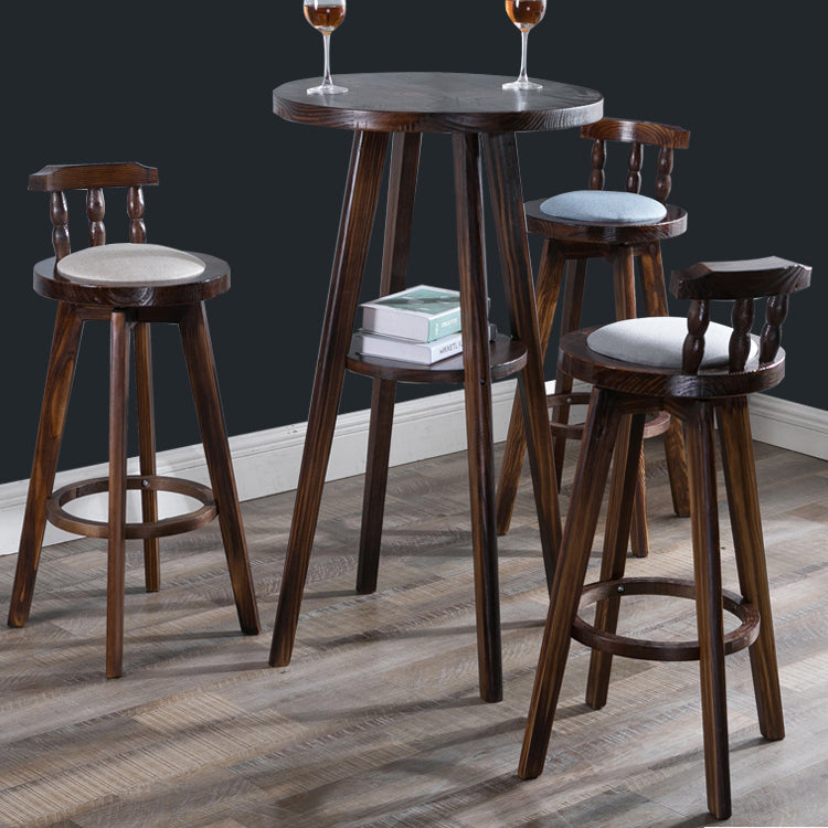 Upholstered Distressed Wood Counter Stools Low Back Bar Stools with Round Seat