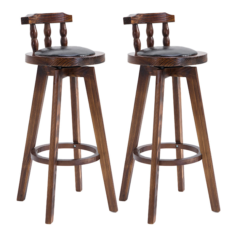 Upholstered Distressed Wood Counter Stools Low Back Bar Stools with Round Seat