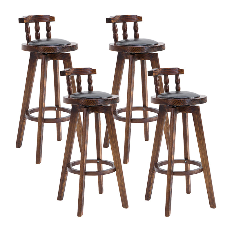 Upholstered Distressed Wood Counter Stools Low Back Bar Stools with Round Seat