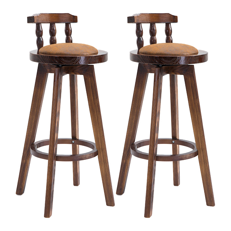 Upholstered Distressed Wood Counter Stools Low Back Bar Stools with Round Seat
