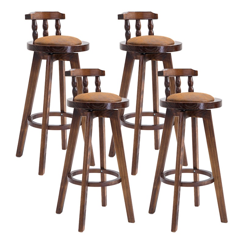 Upholstered Distressed Wood Counter Stools Low Back Bar Stools with Round Seat