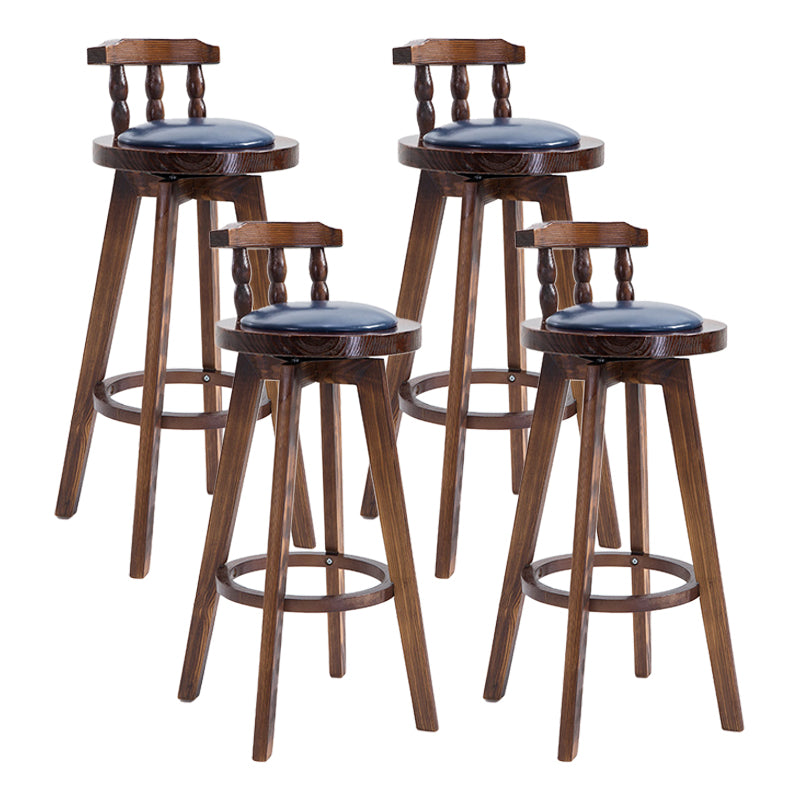 Upholstered Distressed Wood Counter Stools Low Back Bar Stools with Round Seat