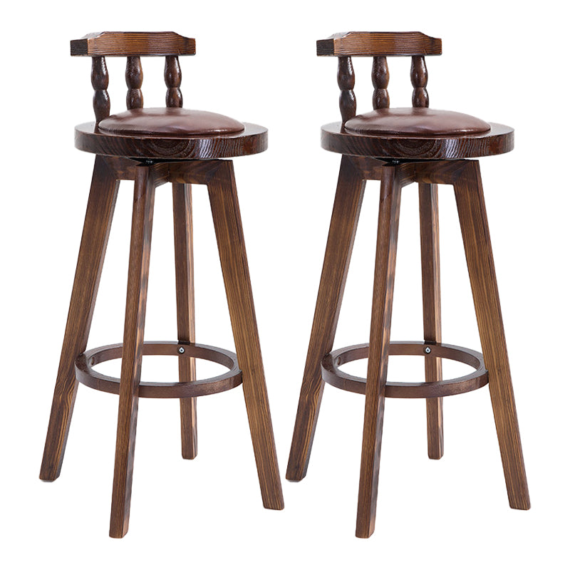Upholstered Distressed Wood Counter Stools Low Back Bar Stools with Round Seat