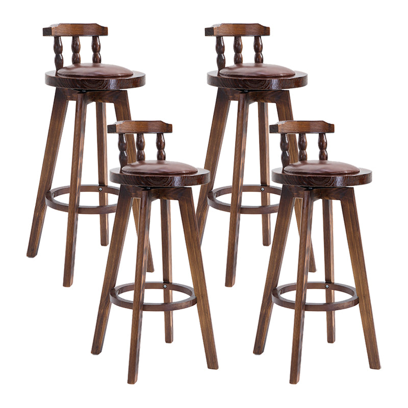 Upholstered Distressed Wood Counter Stools Low Back Bar Stools with Round Seat