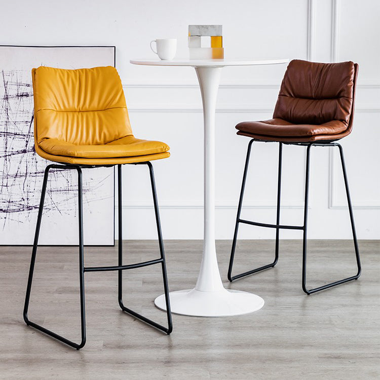 Nordic Indoor Simple Barstool Low Back Iron Tall Stool with Leather Seat