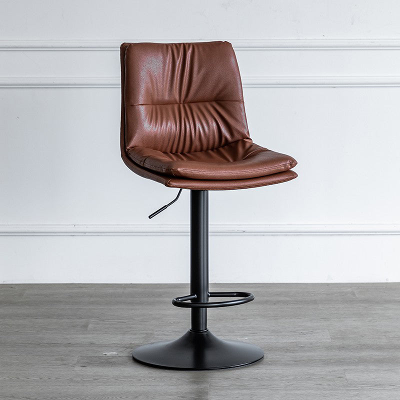 Nordic Indoor Simple Barstool Low Back Iron Tall Stool with Leather Seat