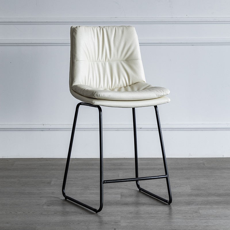 Nordic Indoor Simple Barstool Low Back Iron Tall Stool with Leather Seat