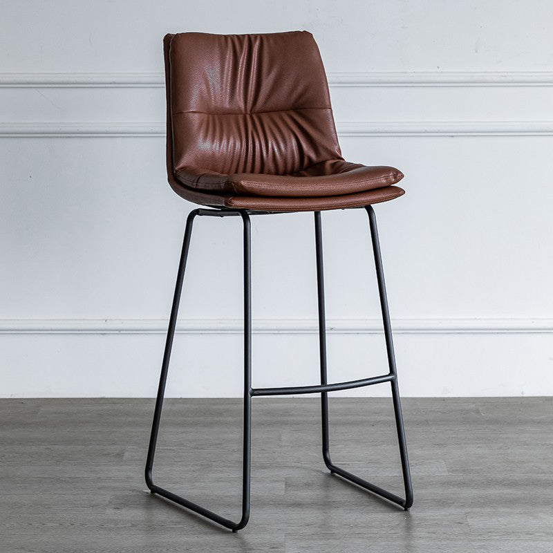 Nordic Indoor Simple Barstool Low Back Iron Tall Stool with Leather Seat