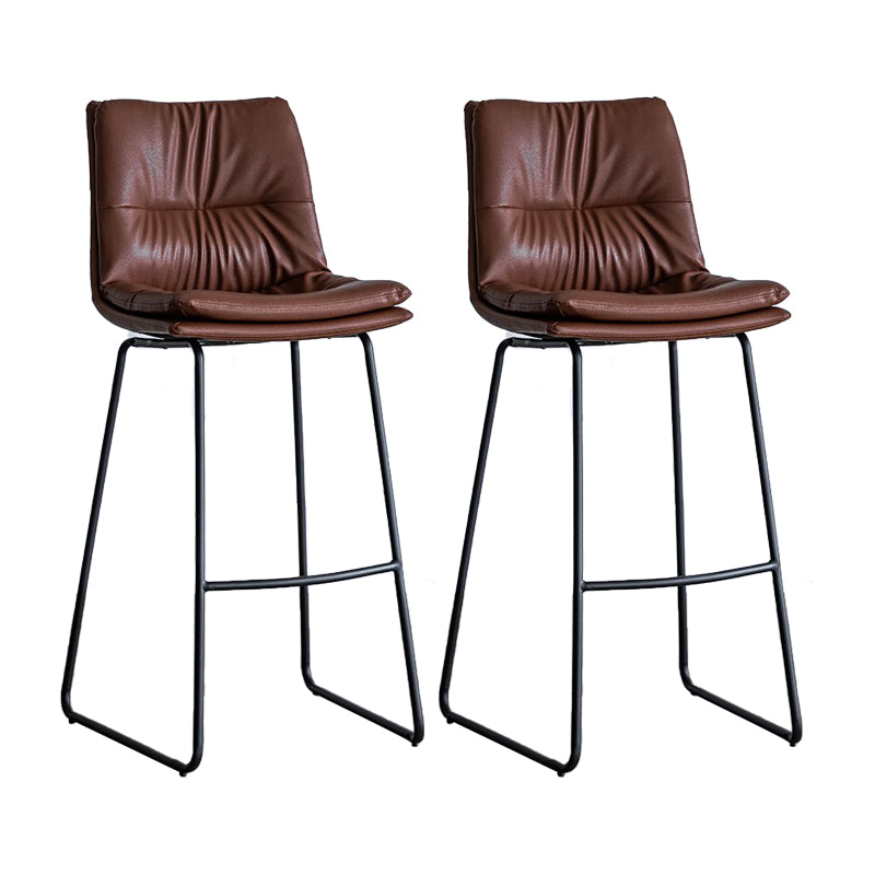 Nordic Indoor Simple Barstool Low Back Iron Tall Stool with Leather Seat