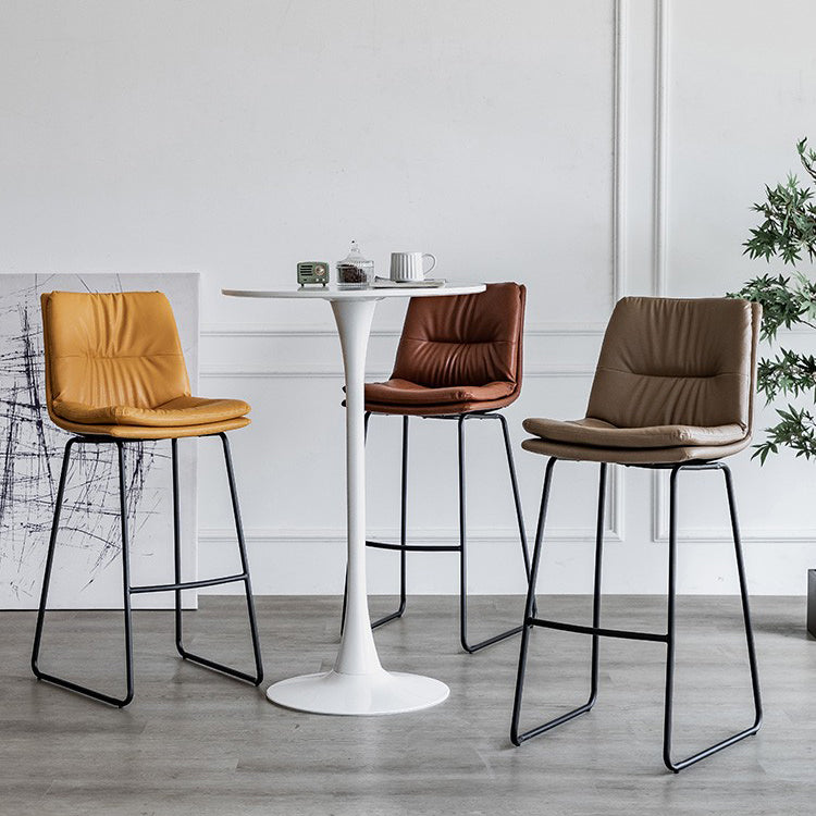 Nordic Indoor Simple Barstool Low Back Iron Tall Stool with Leather Seat