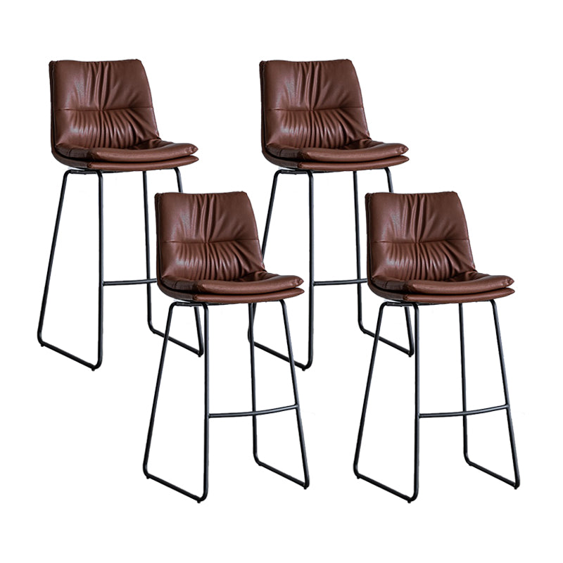 Nordic Indoor Simple Barstool Low Back Iron Tall Stool with Leather Seat
