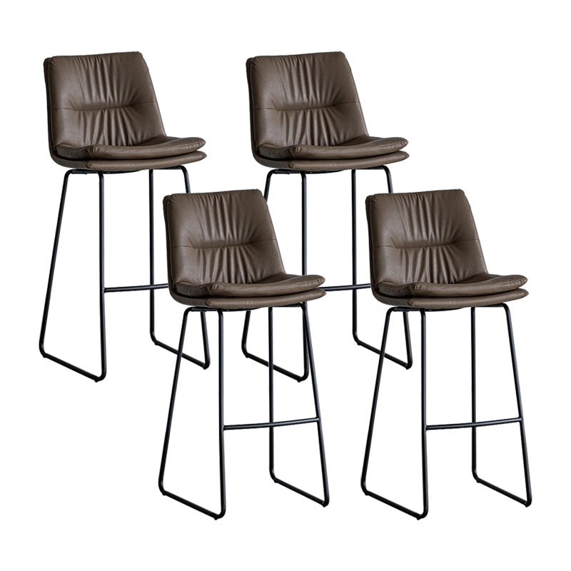 Nordic Indoor Simple Barstool Low Back Iron Tall Stool with Leather Seat