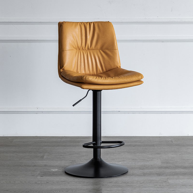Nordic Indoor Simple Barstool Low Back Iron Tall Stool with Leather Seat