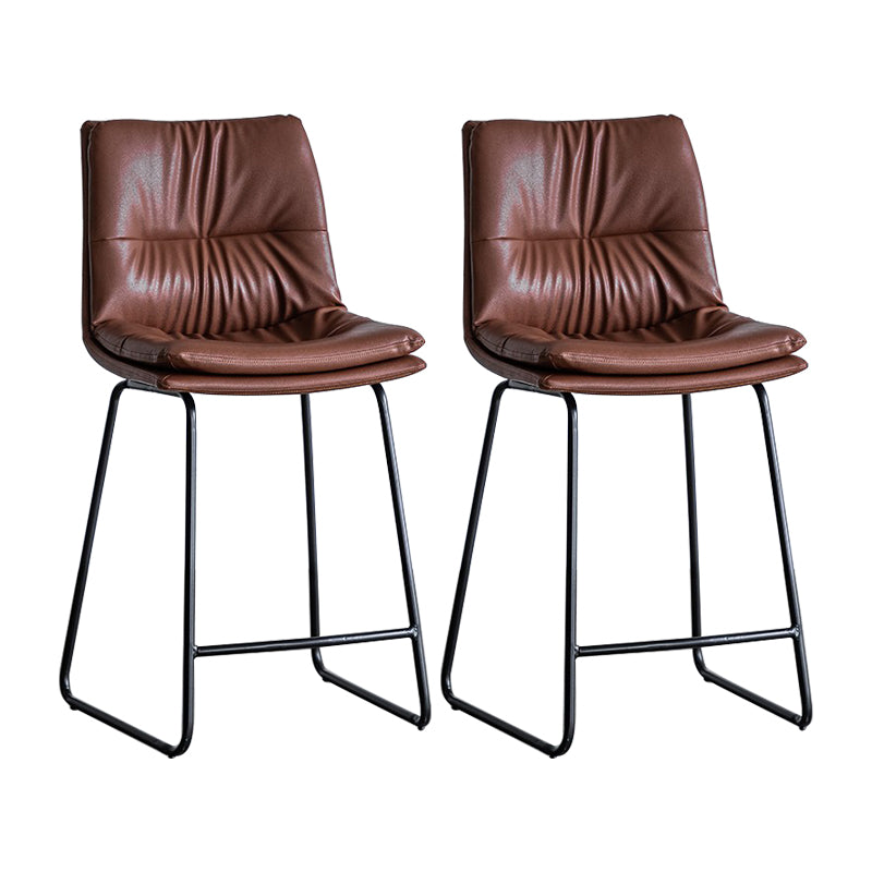Nordic Indoor Simple Barstool Low Back Iron Tall Stool with Leather Seat