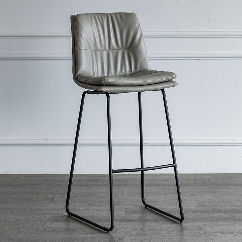 Nordic Indoor Simple Barstool Low Back Iron Tall Stool with Leather Seat