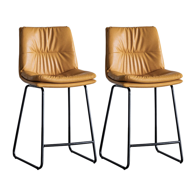 Nordic Indoor Simple Barstool Low Back Iron Tall Stool with Leather Seat