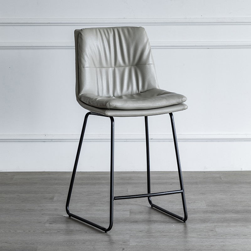 Nordic Indoor Simple Barstool Low Back Iron Tall Stool with Leather Seat
