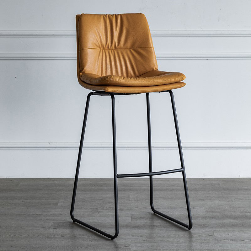 Nordic Indoor Simple Barstool Low Back Iron Tall Stool with Leather Seat