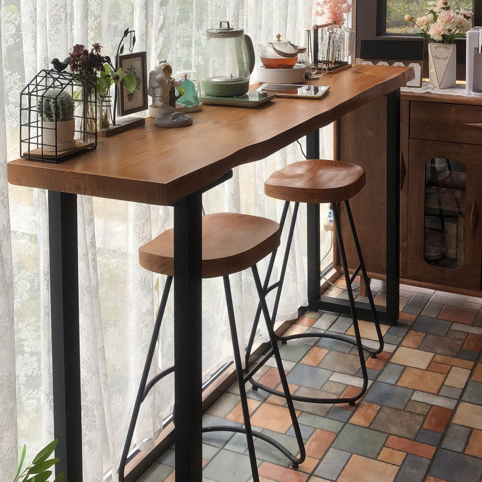 Brown Modern Style Bar Table Solid Wood and Iron Kitchen Bar Table