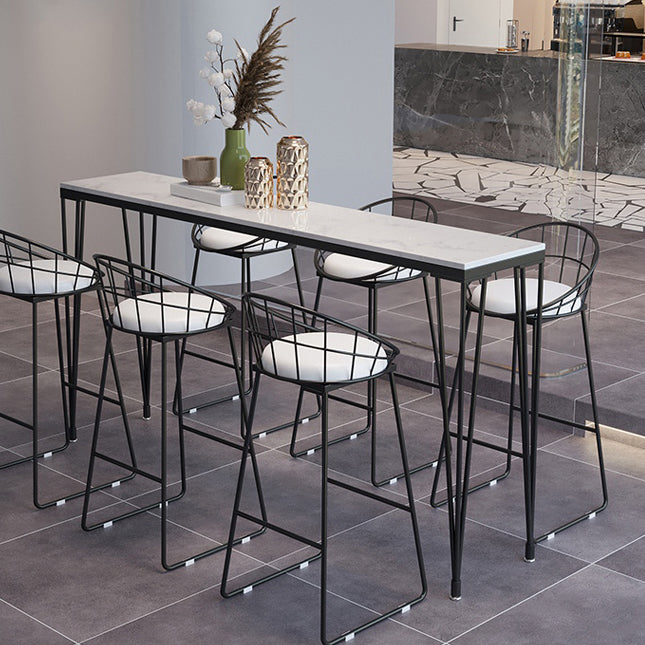 Modern Marble Bar Table with Rectangle Table Top Black Legs Table - 42" H