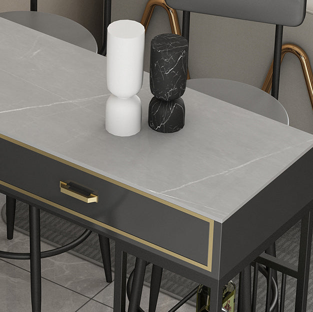 Marble Bar Height Table with Rectangle Table Top Double Pedestal Table - 41.3" H