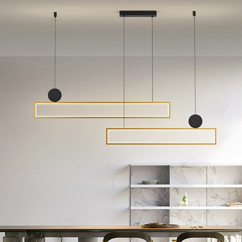 Luces de isla de forma rectangular iluminación de isla de metal de estilo moderno en oro