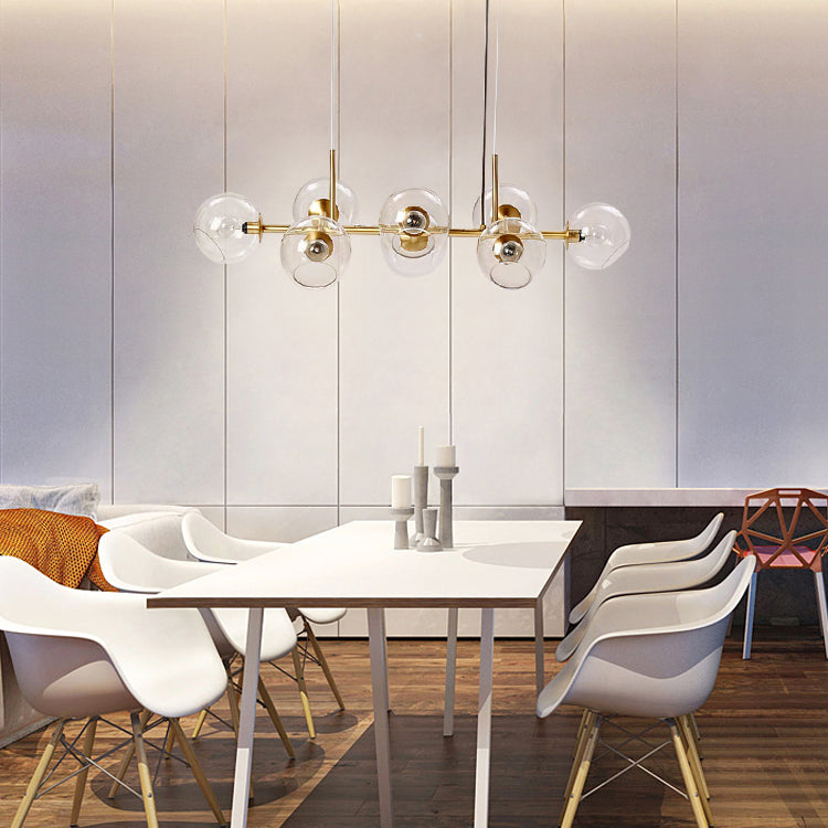 Lumières de l'île sphérique de style contemporain Verre transparent 8-Light Island Pendants Lights