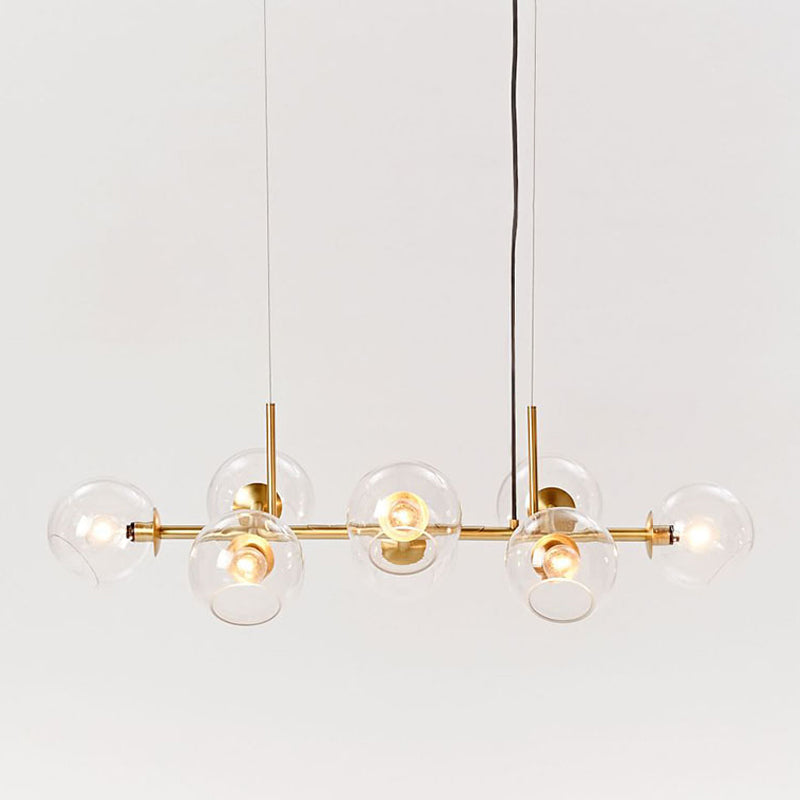 Lumières de l'île sphérique de style contemporain Verre transparent 8-Light Island Pendants Lights