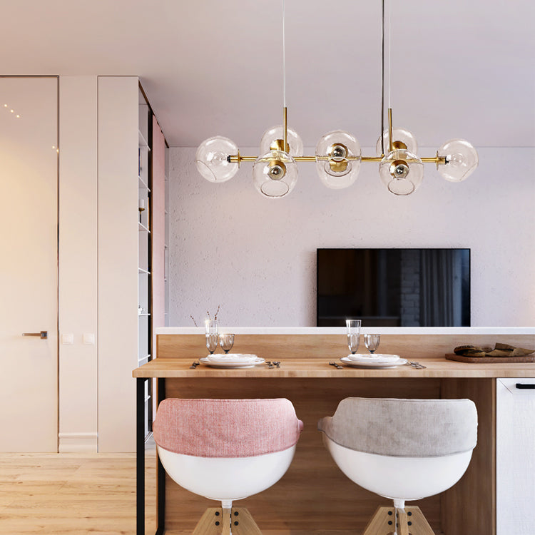 Lumières de l'île sphérique de style contemporain Verre transparent 8-Light Island Pendants Lights