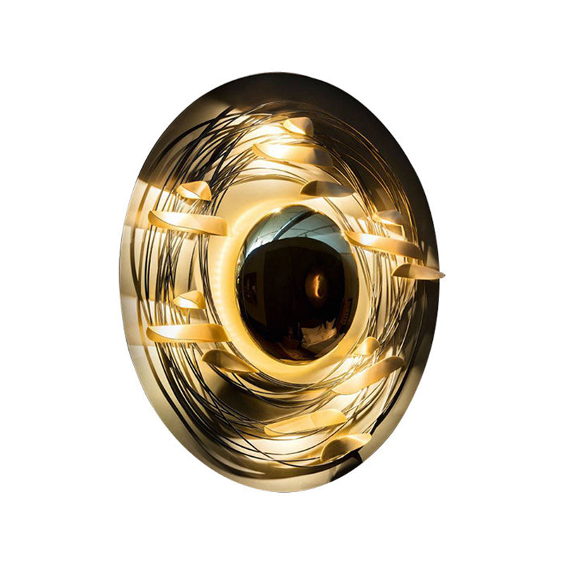 Metal Round Sconce Lights Modern Style 1 Light Wall Lighting Fixtures in Gold