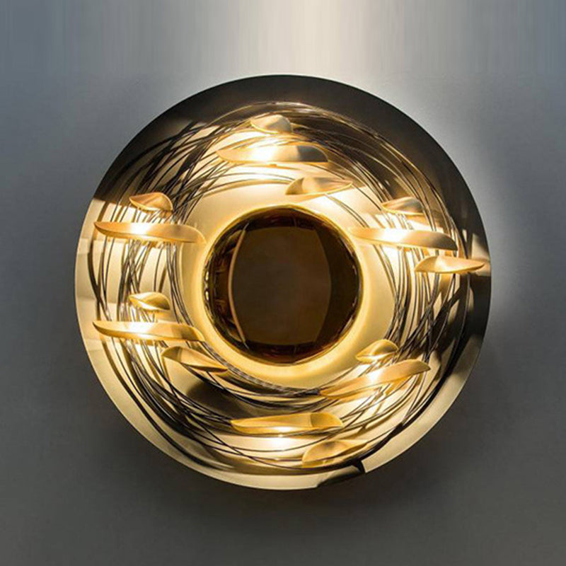 Metal Round Sconce Lights Modern Style 1 Light Wall Lighting Fixtures in Gold