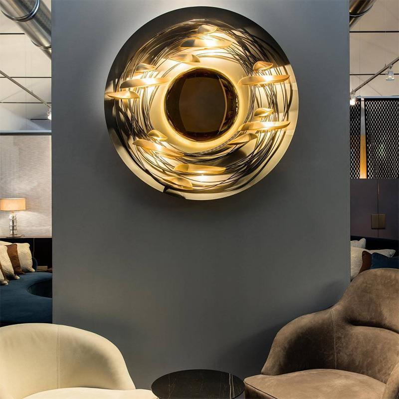 Metal Round Sconce Lights Modern Style 1 Light Wall Lighting Fixtures in Gold