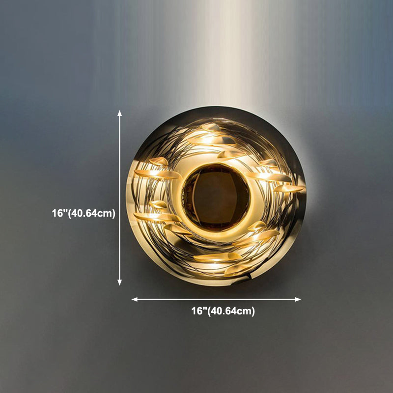 Metal Round Sconce Lights Modern Style 1 Light Wall Lighting Fixtures in Gold