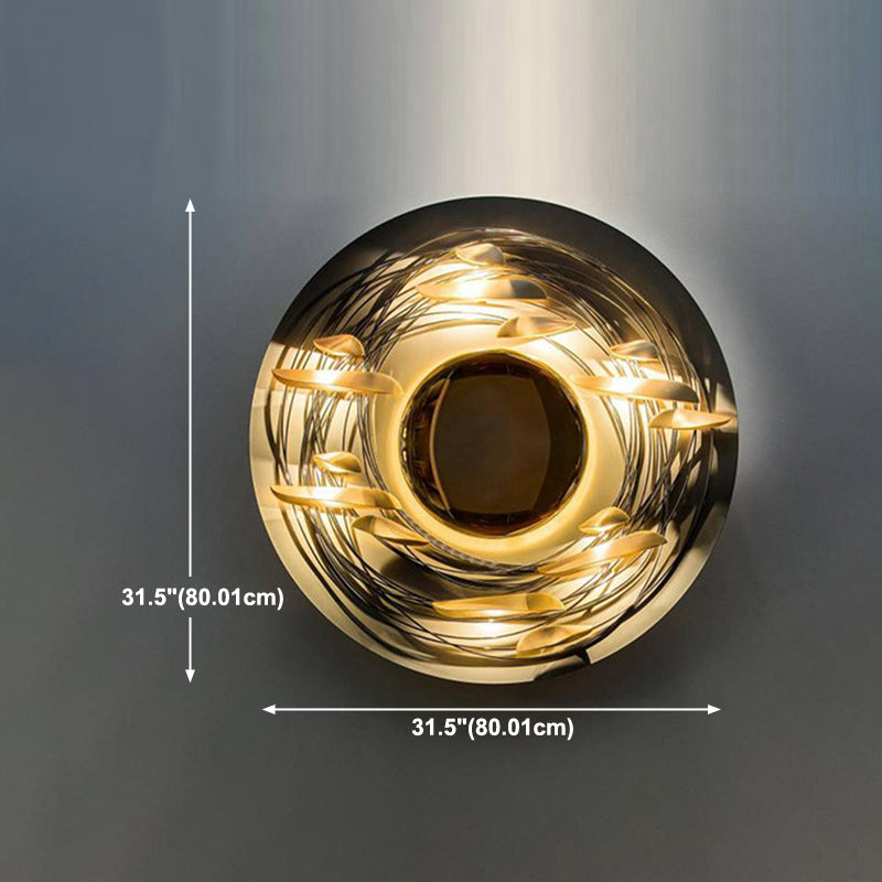 Metal Round Sconce Lights Modern Style 1 Light Wall Lighting Fixtures in Gold