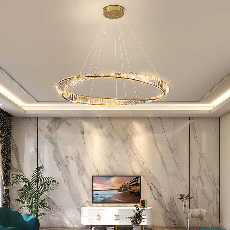 Kristall runde Form hängende Deckenleuchte moderne 1 leichte Anhängerbeleuchtung in Gold