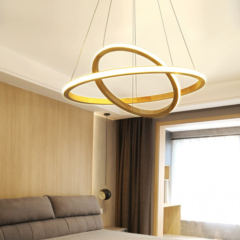 Contemporary Linear Chandelier Lights Wood Chandelier Pendant Light in Brown