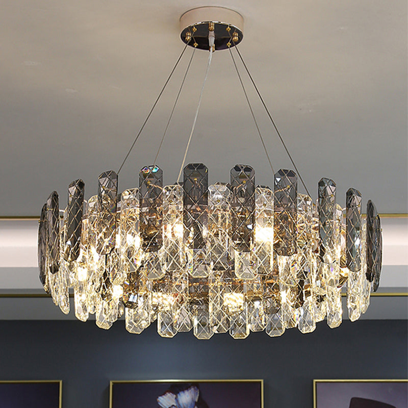 Wheel Shape Pendant Chandeliers Contemporary Style Crystal Chandelier Lights in Grey