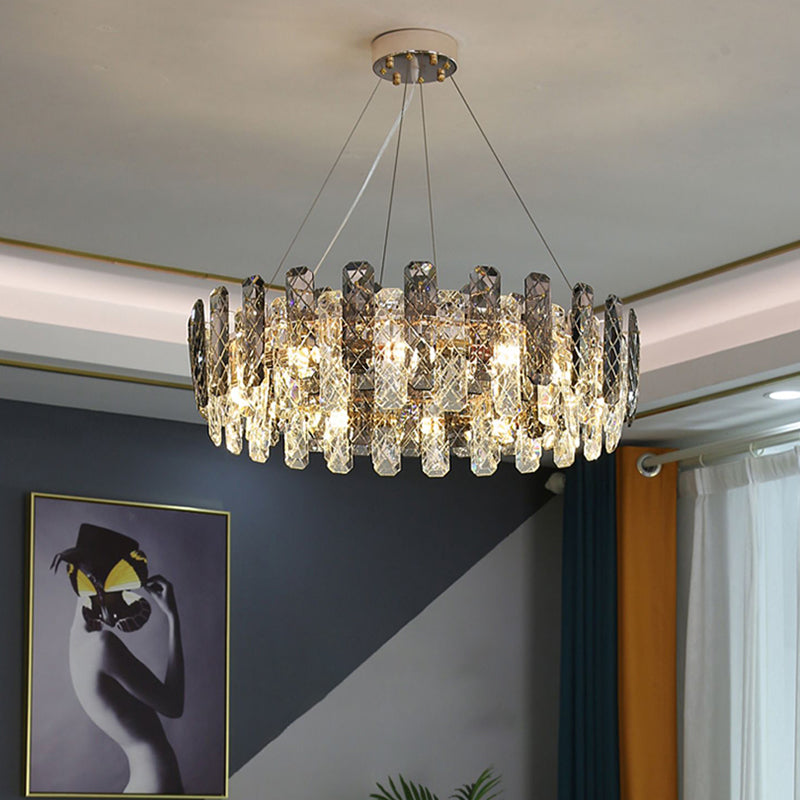 Wheel Shape Pendant Chandeliers Contemporary Style Crystal Chandelier Lights in Grey